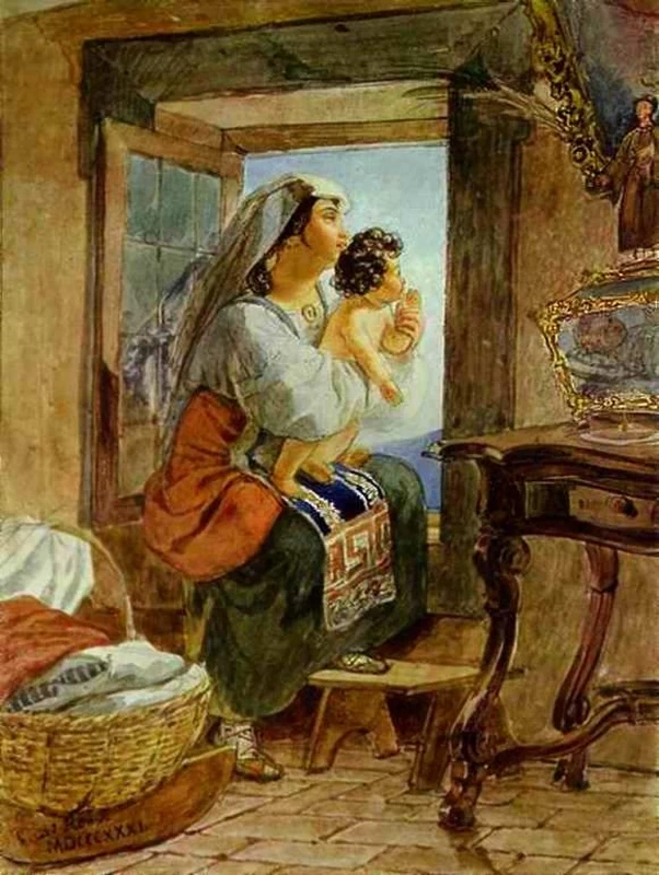Donna italiana con un bambino alla finestra, 1831